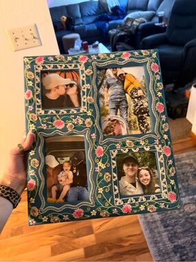 Embroidered Teal Multi-Opening Photo Frame by